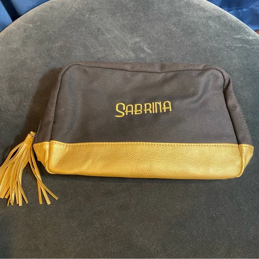 Black with Gold Accent ‘Sabrina’ Embroidered Large Cosmetic Travel Case